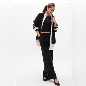 Athleta Black Wide-Leg Snap-Detail Track Pants